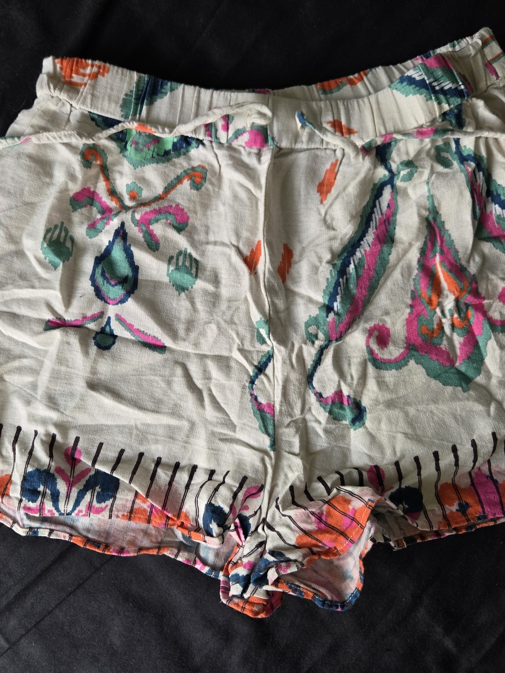 Multicolor Boho Print Linen Shorts